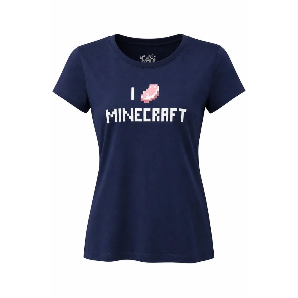 Justice Girls Minecraft Graphic T Shirt Navy Blue Pixel Art Steak Size 16 Gamer